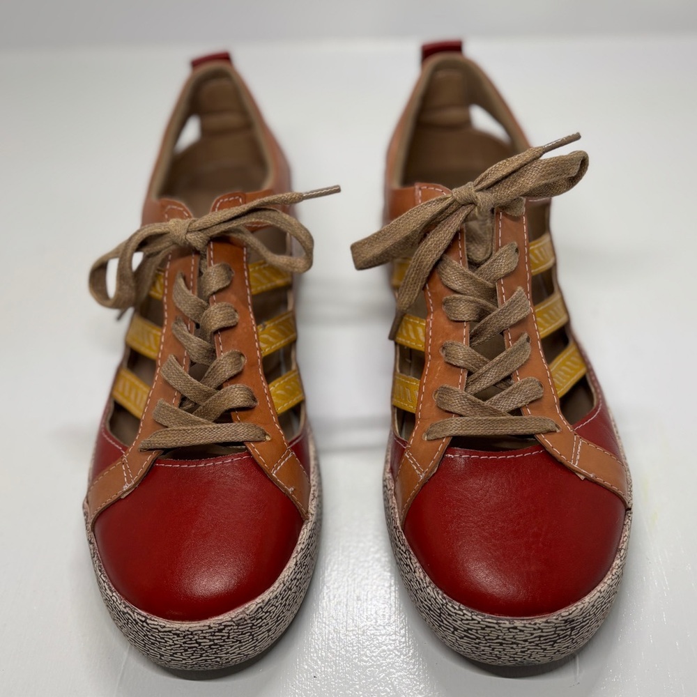 L’Artiste Spring Step “Porscha” Leather Sneakers EU 41 US 10–10.5 Red Colorblock - Picture 4 of 11